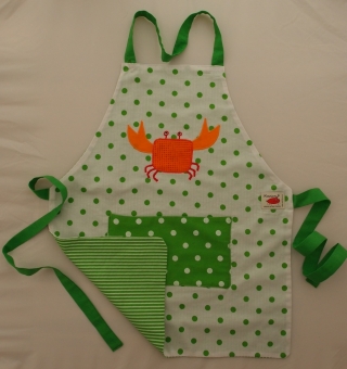 Schürze Kinderschürze Kindergartenschürze grembiule abbigliamento bambini Krebs grün Granchio verde - MarionP