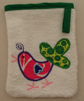 Waschlappen Kinderwaschlappen Babywaschlappen spugna strofinaccio guanto da bagno Vogel grün uccello verde - MarionP