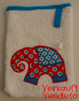 Waschlappen Kinderwaschlappen Babywaschlappen spugna spugnetta strofinaccio guanto da bagno Elefant türkis Elefante turchese  - MarionP
