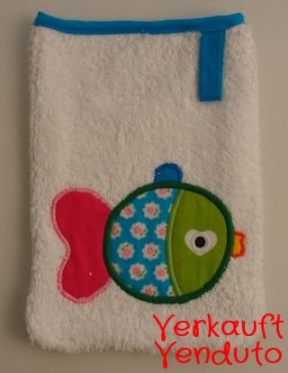 Waschlappen Kinderwaschlappen Babywaschlappen spugna spugnetta strofinaccio guanto da bagno Fisch türkis Pesce turchese  - MarionP